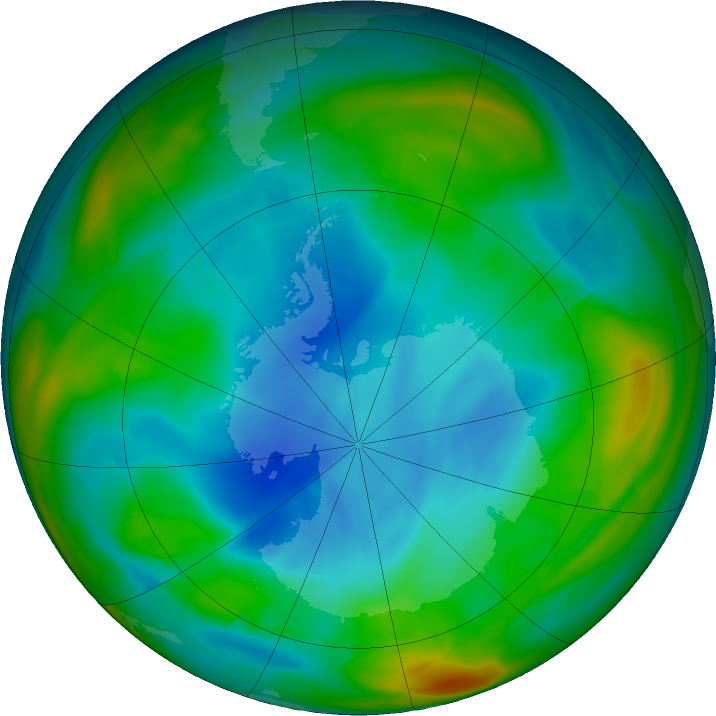 Antarctic ozone map for 04 July 2018
